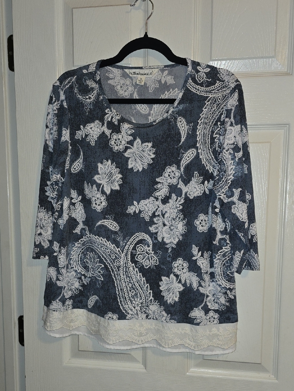 Tantrums Navy and White‎ Paisley Lace-Hem Long Sleeve Tee